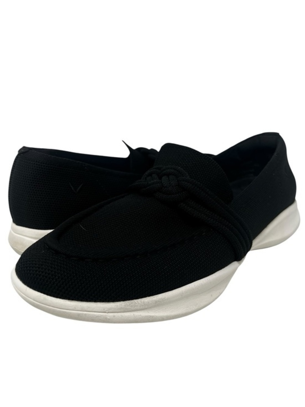 Vivaia Women's Black Slip-On Knitted Loafers with White Sole